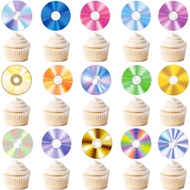 48pcs Hiasan Kek Berbentuk Cakera CD Berwarna-warni untuk Dekorasi Parti 90-an, Tema Muzik CD Retro,