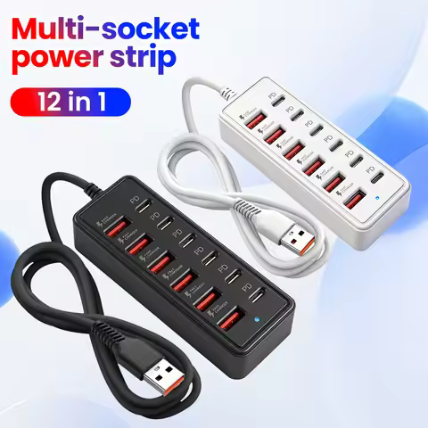 12 in 1 Multi-socket Power Strip Adapter With USB Cable HUB USB C Charger Station 6 USB-A 6 USB-C Fa