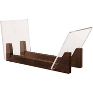 (PQAT) Vinyl Record Storage Holder Large Capacity Acrylic Ends Display Stand Wooden LP Vinyl Album D