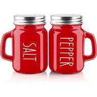 TEMU 2pcs Red Glass Salt And Pepper Shaker Set, 4oz With Stainless Steel Lids, Decorative Seasoning 