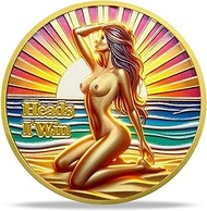 Double-Sided Beach Lady Coin - Heads I Win Tails You Lose - 3D Sunset and Ocean Design - 1.57 x 0.12