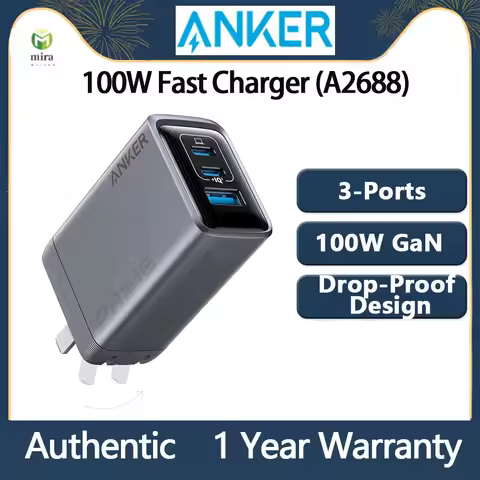 Original Anker Prime 100W GaN Charger A2688 Multi Port 3 Ports Plug Type-C USB-A Fast Charging for i