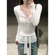 Women's Casual Long Sleeve Cotton T-Shirt - 260g