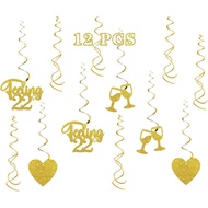 Maicaiffe Feeling 22 Hanging Swirl Decorations - Glitter 12 Pcs 22nd Birthday Party Supplies - Boys 