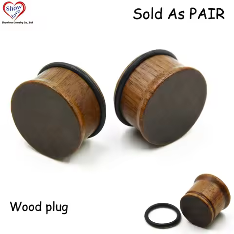 Showlove-PAIR High Quality Wood Single Flare Ear Plugs Flesh Tunnel Expander Gauge Piercing Ear Stre