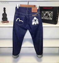 (Free Gift) Autumn and Winter Spot Evisu New Fashion Buddha Print Embroidery Men s Jeans Dark Blue S