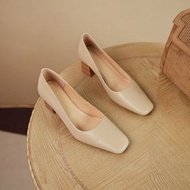 《chuan shoes》真皮仙女 木紋跟高跟鞋 杏 36 #23初夏時尚