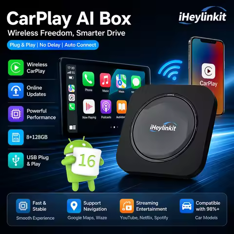 iHeylinkit Wireless CarPlay Android Auto Smart AI Box QCM6115 Android 16.0 128GB SmartLink GPS Car A