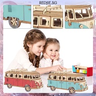 [Redjie.sg] 3D Wooden Bus Puzzle Retro Bus Model Funny for Kids Hands-on Ability Cultivate