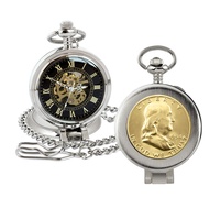 Coin Pocket Watch with Skeleton Movement | Gold Layered Silver Franklin Half Dollar | Genuine U.S. C