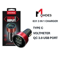 VForce 12V Car Charger Quick Charging QC3.0 USB + Type C With Voltage Voltmeter Panel 031