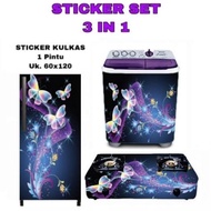 NEWEST 1 DOOR FRIDGE STICKER SET 3 IN 1 RAINBOW STAR BUTTERFLY MOTIF STICKER