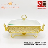 Royal EIS Rectangle/Oval Food Warmer with Glass Lid with Gold Rack Buffet Set Food Warmer Buffet Set