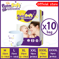 【เตรียมการจัดส่ง！！】Poomsoft 1000ML แพมเพิส  XXXXL ผ้าอ้อมเด็ก【6-30KG M220pcs-L210pcs-XL200pcs-XXL180