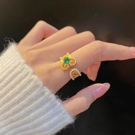 New Chinese Style Open Ring Ancient Method Gold Plated Ruyi Pearl Copper Coin Finger Ring