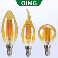 OIMG LED Filament Lamp, Amber Color, Edison Vintage Bulb, Pointed Bulb C35, Tail-pulling C35L, Round