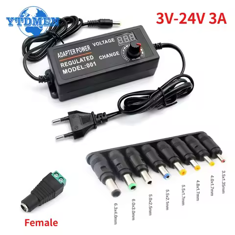 AC Adjustable Adapter Power Supply 3V-24V 3A with 9 Plug Connect Universal Adapter AC TO DC 220V 110