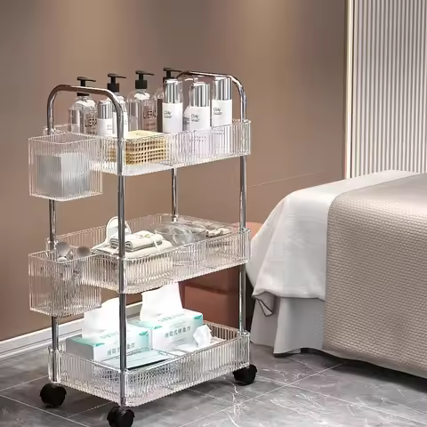 Cosmetic Trolley Transparent Iron Cart Auxiliary Professional Beauty Furniture Barber Aesthetic Tool