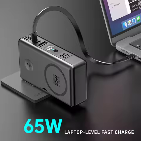65W GaN Charger Power Bank Qi2 Magnetic Wireless Fast Charging for iPhone 17 16 iWatch Laptop Wall C