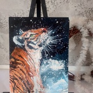 Oil painting. Tiger painting. Small painting Tiger. Original art
