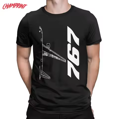 Men T-Shirt Boeing 767 Silhouette Top View Airplane Pilot Hipster Cotton Tees Short Sleeve T Shirts 