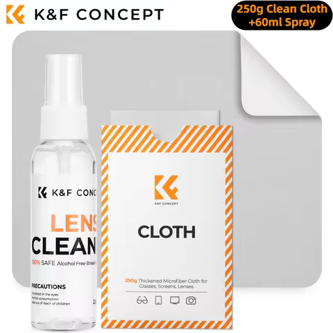 K&F CONCEPT 6x7inch 250g Premium Microfiber Cleaning Cloths+60ml Cleaner Spray for Camera Lens, Eyeg