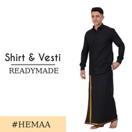 Black shirt and vesti | Black art silk shirt & dhoti set ( Dhoti velcro readymade with pocket )
