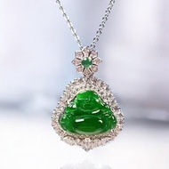 冰綠翡翠彌勒佛吊飾 925純銀 | 天然A貨翡翠 | 送禮