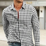 เสื้อแขนยาวผู้ชาย ใส่ทำงาน ลายสก๊อต ฤดูใบไม้ผลิและใบไม้ร่วง เสื้อแขนยาวผู้ชาย เสื้อลายสก๊อต