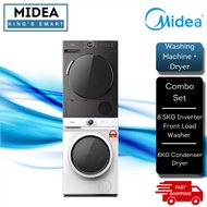 [COMBO SET] Midea 5 Star Inverter Front Load Washer & 8KG Condenser Dryer MD200C80W / MF100W85B (8.5