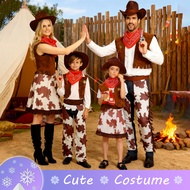 Western Cowboy Cowgirl Dress For Girl Brown White Suit Set Boy Outfit Halloween Costume Kids Adult