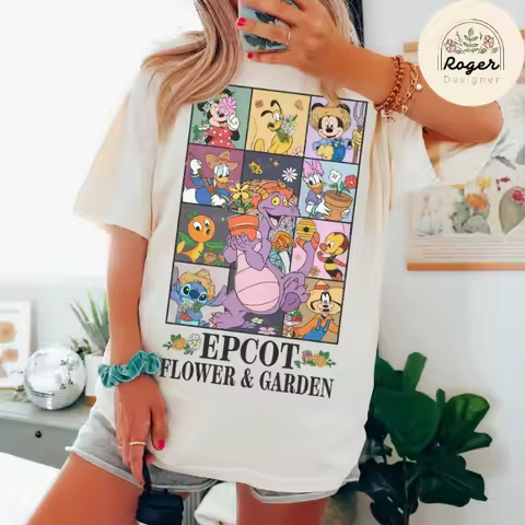 Mickey and Friends Figment Orange Bird Disney Epcot Flower and Garden Shirt, Disney Epcot Internatio