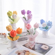 Knit Crochet Tulip Bucket Bouquet Flowers Gift Graduation Birthday Surprise Bunga ιη»θ±ζ