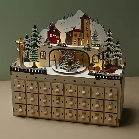 Wooden Advent Calendar Christmas Advent Calendar Lighted Advent Calendar for