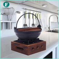 Cast Iron Stew Pot & Wood Cover Soup Pot Japanese Sukiyaki Stew Pot Uncoated Outdoor Field Hanging P