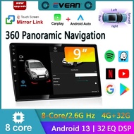 Evean เครื่องเล่นวิทยุแบบพาโนรามาสำหรับรถยนต์ Android13 4G 32G มัลติมีเดียแอนดรอยด์การ์ดเพลย์ไร้สาย2 Din