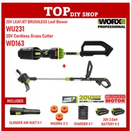 WORX Grass Trimmer WD163 20V Cordless Grass Cutter+WORX Blower Cordless WU231 Leaf Blower Leaf Jet A