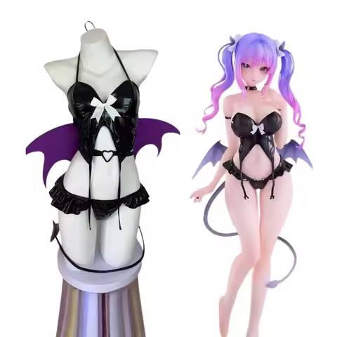 Anime Succubus Devil Cosplay Costume Women Demon Lingerie with Wings Uniform Leather Top Shorts Hall