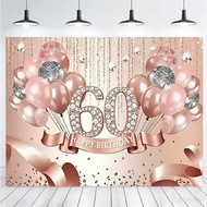 Rose Gold 60th Birthday Party Backdrop Elegant "Happy 60th Birthday" Photo Background for Women 60th