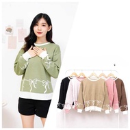 Cute Ribbon Outer Knit Sweater Wanita Knitwear