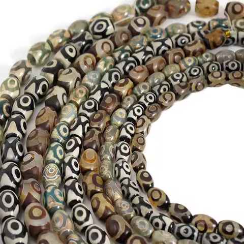 5Pcs Vintage Natural Tibetan Dzi Agates Stone Beads 3 eyed Oval Spacer Bead Charms DIY Bracelet Jewe