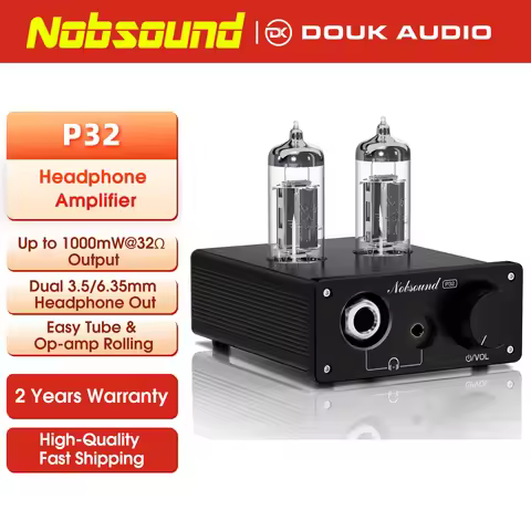 Nobsound P32 Mini Vacuum Tube Preamp Desktop 3.5mm/6.35mm Headphone Amplifier with Pluggable op-amp