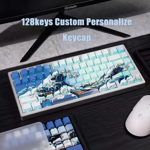 Ukiyo-e Red/White/Blue Transparent Key caps Cherry Profile Keycaps 128 Keys Sublimation PBT for Woot