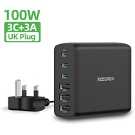 【Buy 1 Get 30% OFF】Rocoren 100W GaN Charger 6 Ports USB Type C PD Fast Charger Quick Charge 4.0 3.0