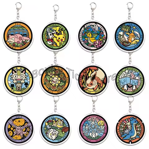Japanese Cartoon Cute Charizard Meowth Eevee Squirtle Acrylic Keychain Round Plate Pendant Backpack 