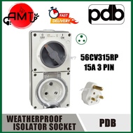 PDB ISOLATOR WEATHERPROOF SOCKET 15A 3PIN IP66 56CV315RP