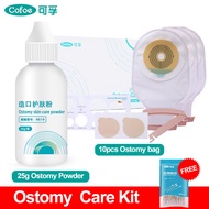 Cofoe 10pcs One-piece System Colostomy Bag with 25g Ostomy Powder Stoma Care Pouch Ileostomy Cut Size 20mm-60mm Supplies Beige Cover