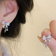 High-end Silver Star Korean Version S999Zircon Personality Sweet Temperament Earrings New Bowknot Wo