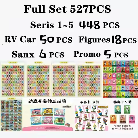 ACNH Total 527pcs Series 1+2+3+4+5+Welcome50pcs+San6pcs Animal Croxxing NFC Mini Cards Work For NS S