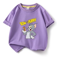 Tom &amp; Jerry เสื้อยืดลายอนิเมะลายพิมพ์น่ารักฤดูร้อนสำหรับเด็กการ์ตูนเทรนด์แฟชั่นคุณภาพสำหรับเด็กผู้ชายและเด็กผู้หญิงผ้าคอตตอน